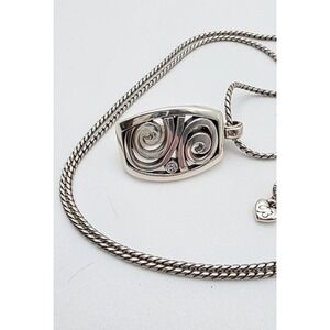 BRIGHTON Lanyard Badge Clip ID Holder Silver Plated Ornate SWAROVSKI Crystal 34"